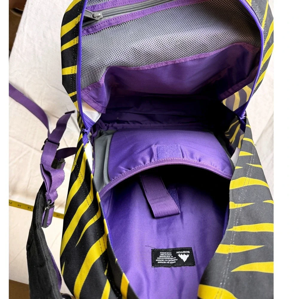 Burton Zebra Stripe Backpack Yellow Black Purple Laptop Sleeve School Travel Bag
